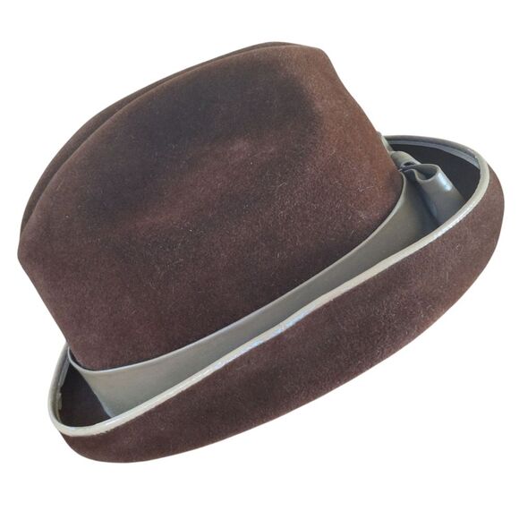 Vintage Made in Italy Wool Hat Elegant Rolled Brim Brown Fedora Corona Lou Fox - Picture 2 of 15